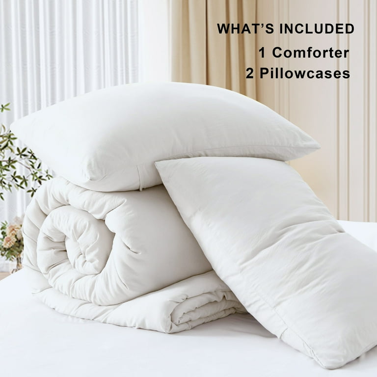 MERITLIFE White Comforter Queen Size Set Dark Gray Lightweight Plain Bedding Comforters Sets All Season Fluffy Bed Set 90x90In Comforter 2