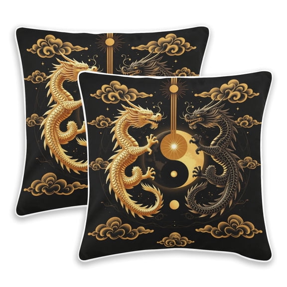 2 Pack Pillow Covers Twin Dragons Printed Decorative Pillow Case with Hidden Zipper, (No Pillow Insert)