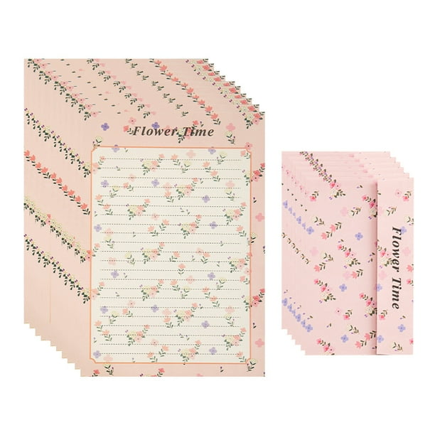 Papel de papelería 48 hojas, sobres 24 piezas, papelería floral para escribir cartas, carta 26*18,5 cm, sobre 17*10,8 cm