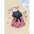 thumbnail image 5 of Elippeo 4th of July Kids Girls Romper Overalls Stripe Stars Print Sleeveless Tie-Up Spaghetti Straps Shortall Summer Jumpsuit with Belt, 5 of 10