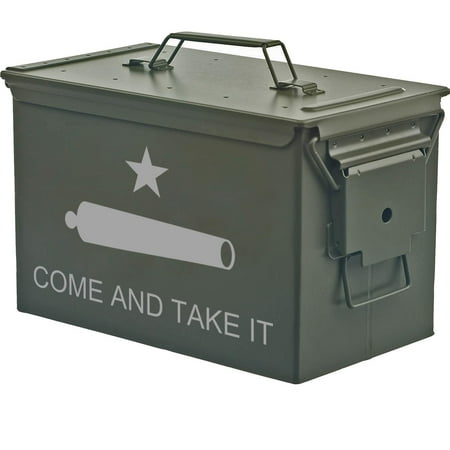 Steel Ammo Can Storage Box Ammunition Case Texas Come and Take It Flag (50cal Green)