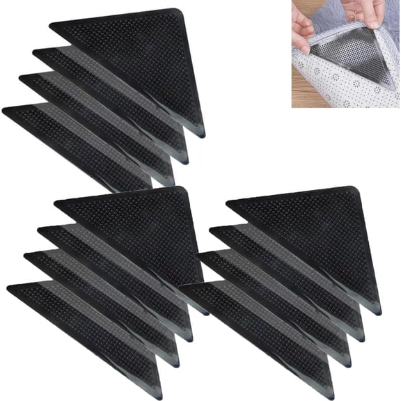 12-Piece Non-Slip Rug Pads Set - Self-Adhesive Rubber Grippers to Stop Rugs from Curling & Sliding, for Hardwood & Carpet Floors(Black,C)