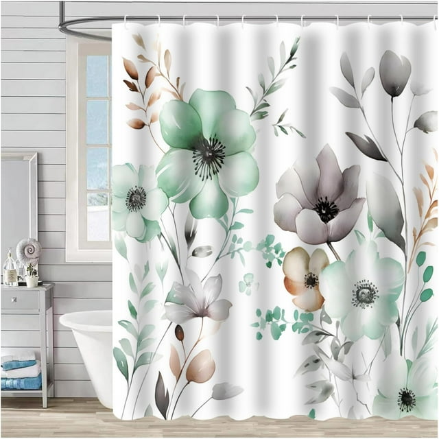 Cortinas de ducha,Cortina de ducha floral de acuarela,Cortinas de ducha para baño,Cortina de ducha con ganchos,71" W x 71" L