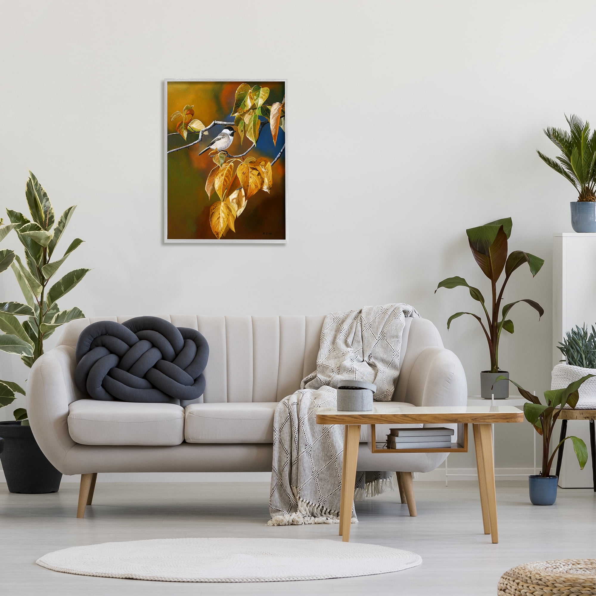 Stupell Industries Bird Perched in Nature Animals & Insects Painting Gray Framed Art Print Wall Art, 24 x 30
