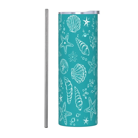 20oz Ocean Seashell Tumbler with Handle and Straw Stainless Steel Insulated Car Cup Travel Coffee Cup Beach Gift with Stainless Steel Straw