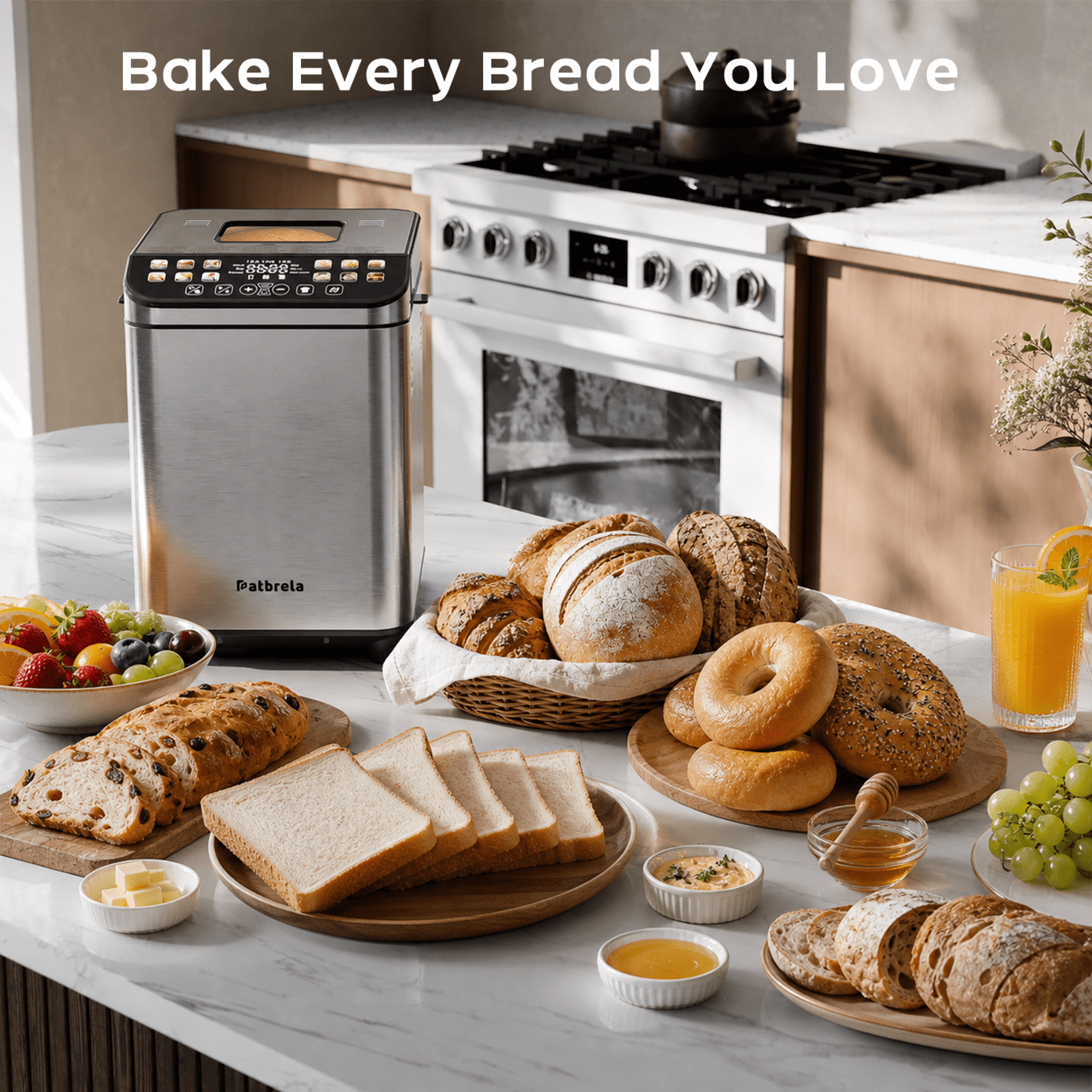 25-in-1 Bread Maker Machine, 2LB Automatic Bread Making, 3 Crust Colors & 3 Loaf Sizes, 15H Timer & 1H Keep Warm, Yogurt, Jam, Cake, Rice Wine