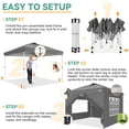 thumbnail image 5 of COBIZI 10x10 Pop Up Canopy Tent with 4 Sidewalls, Waterproof Instant Canopy UPF 50+ with Air Vent, Ez Setup Outdoor Gazebo with Sandbags, Stakes & Ropes for Party, Camping, Backyard, Beach, Gray, 5 of 9