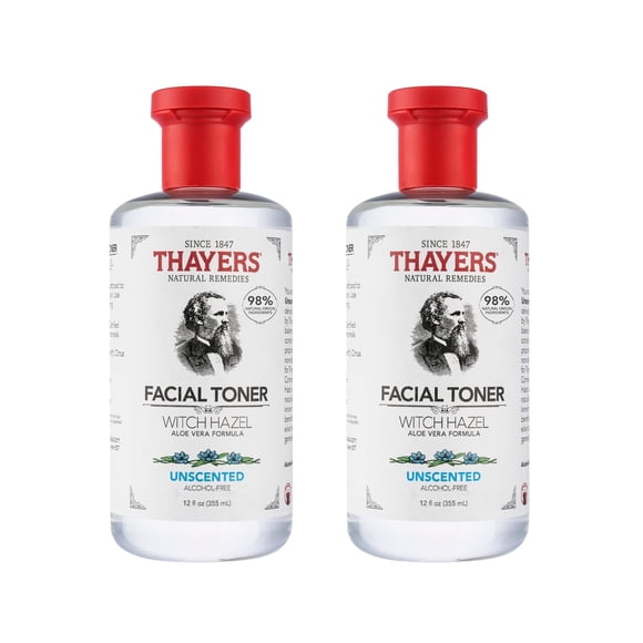THAYERS Alcohol-Free, Hydrating, Unscented Witch Hazel Facial Toner with Aloe Vera Formula, 12 Oz (Pack of 2)