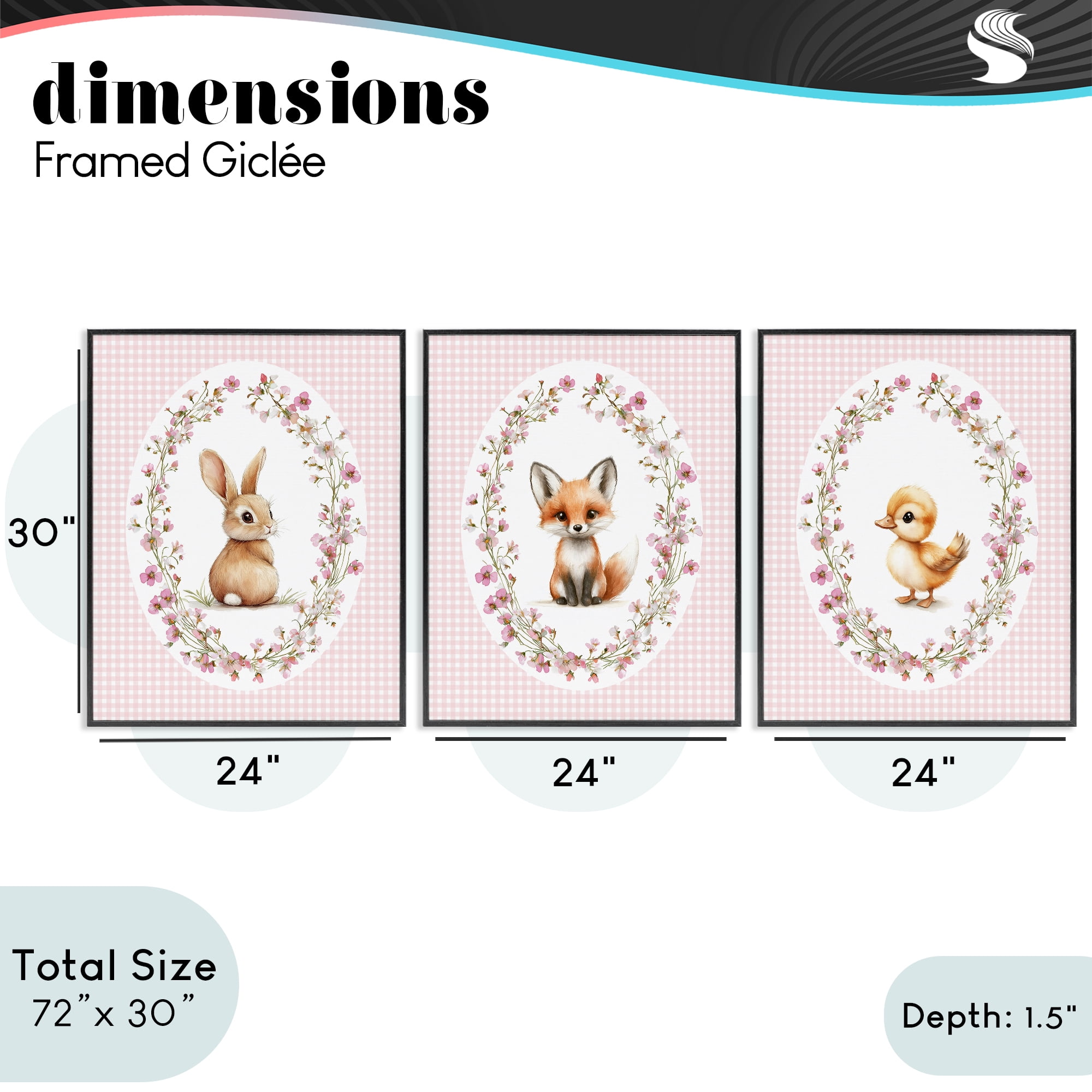 Stupell Industries Spring Gingham Animals 3 Piece Black Framed Giclee Art Set, design by Christine Simpson Art