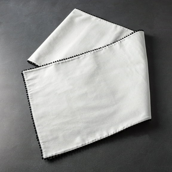 Thyme & Table Table Runner, Ivory with Black Pom Pom Trim, 14 x 72"