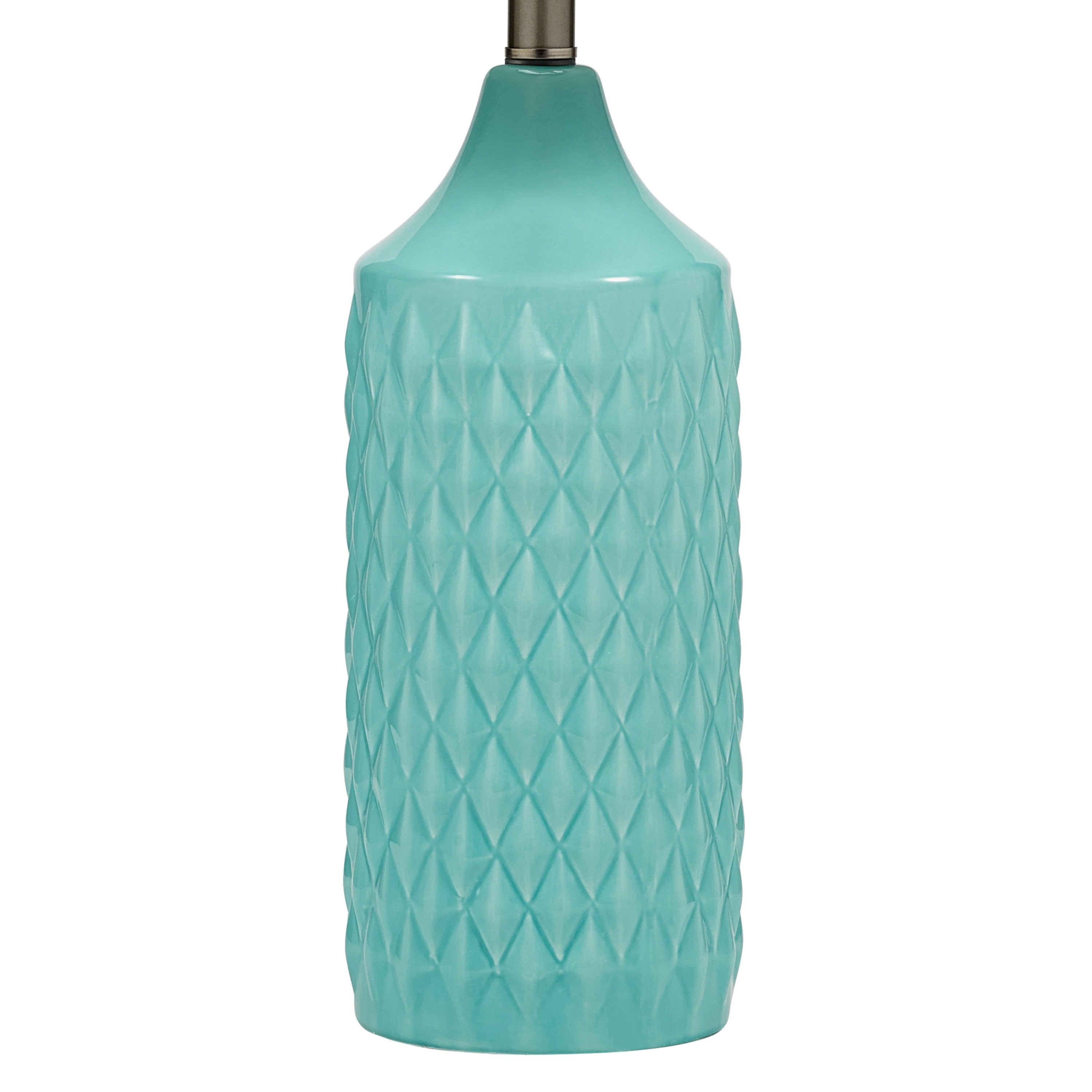 Cresswell Lighting 26.5" Coastal Quilted Ceramic Table Lamp with Natural Linen Drum Shade, Aqua Blue Finish