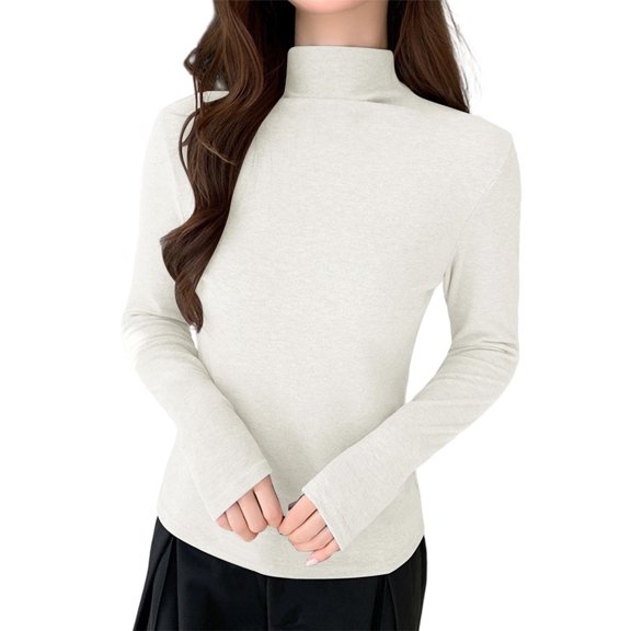 Ladies Tops and Blouses Long-sleeved Turtleneck Solid Color Casual Pullover Top Lightweight Base Layer Undershirt Tees