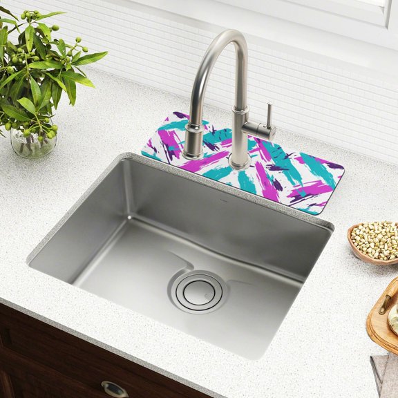 Yayeee Faucet Mat for Kitchen Sink 14.7" Diatomite Long Splash Guard Pad, Abstract Drawing