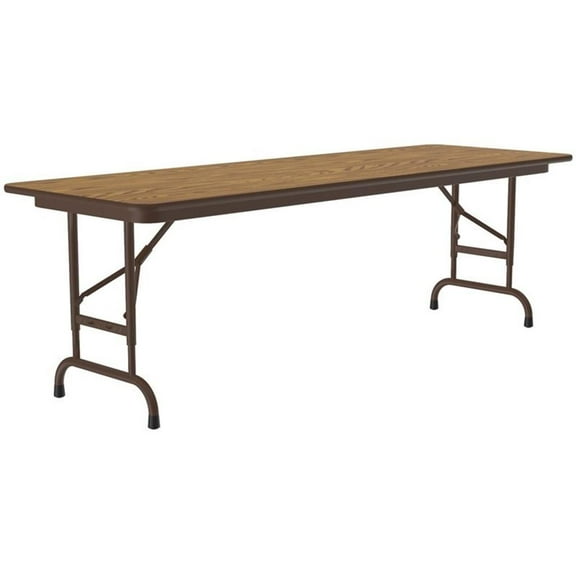 Pemberly Row 22-32" Adjustable Metal & Wood Folding Table in Medium Oak/Wishbone