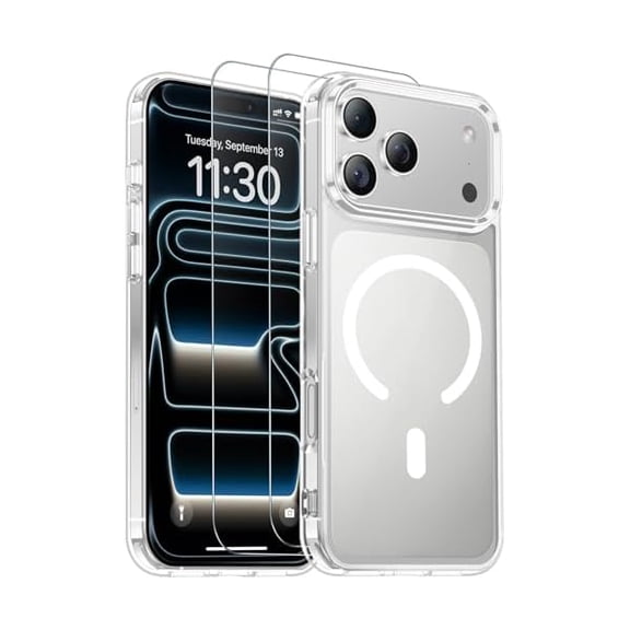 Eryueer for iPhone 17 Pro Case Magnetic Clear Case with 2PCS Tempered Glass Screen Protector Slim Phone Case for iPhone 17 Pro 6.3'' Clear