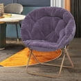 thumbnail image 2 of Round Folding Faux Fur Saucer Chair,Moon Chair for Bedroom Living Room Dorm Garden Courtyard Foldable Metal Frame Oversized Large Comfy Furry Padded Soft Lazy Cozy Lounge Chair for Adults,Purple, 2 of 8
