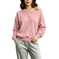 thumbnail image 6 of Nugftut Sweatshirts for Women Off Shoulder Fleece Crewneck Casual Long Sleeve Shirts Loose Fit Tops, 6 of 8