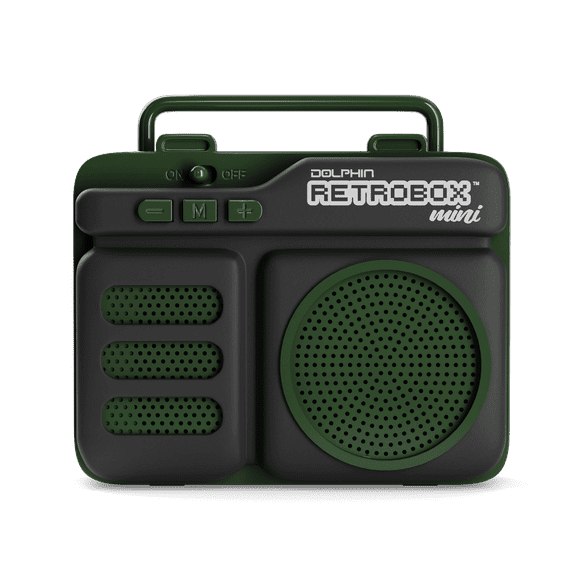 Dolphin Retrobox Mini, Portable Bluetooth Speaker for Worksite with MP3, FM Radio, AUX | Durable & Long Lasting Battery (Military Green)