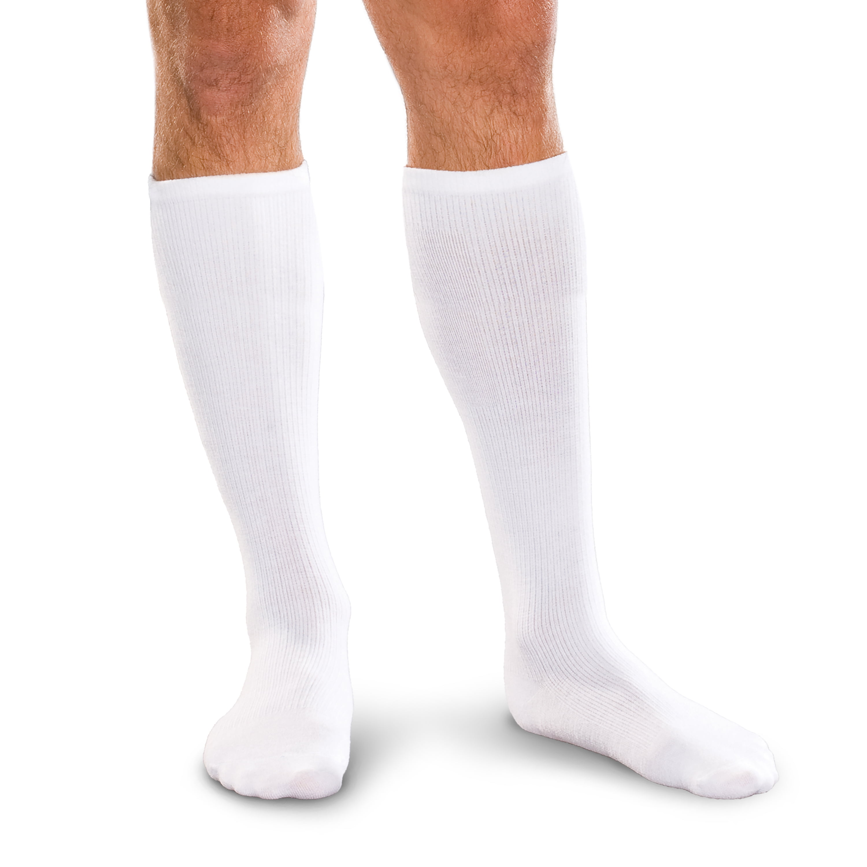 Core-Spun 10-15mmHg Graduated Knee High Compression Socks – Light Compression for All Day Comfort (White, Large Regular)
