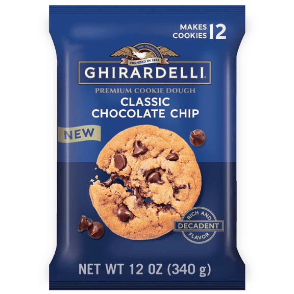  GHIRARDELLI Premium Refrigerated Cookie Dough, Classic Chocolate Chip, 12 oz Package, 12 Cookies 