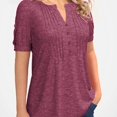 thumbnail image 1 of Camiseta Casual De Cuello Redondo Para Mujer, Camiseta Holgada De Verano Con Mangas Cortas, Botones, Plisado, Color Liso Y A La Moda., 1 of 4