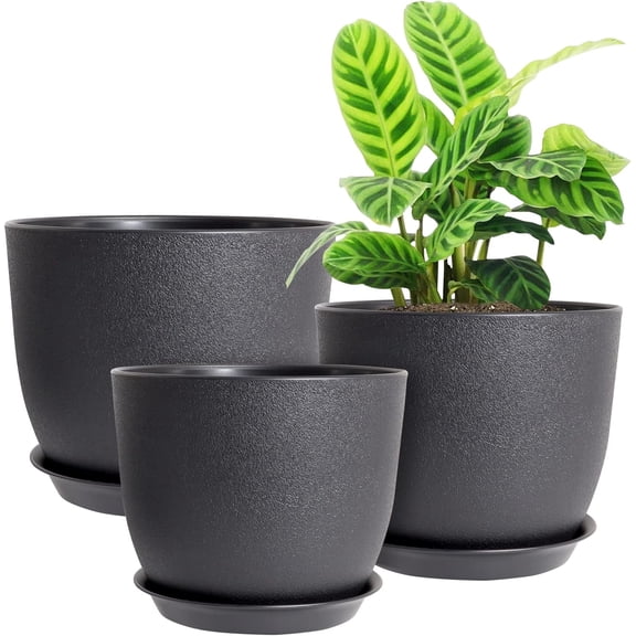 Modern Plant Pots Set, 9/8/7.5 inch Plastic Planters for Indoor Plants, Stylish Flower Pots with Drainage Holes and Saucers for House Plants and Flowers, Blue