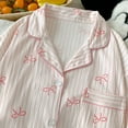 thumbnail image 2 of Pink Bow Tie Design Pajamas for Women Long Sleeve Top & Elastic Waist Pants Pajamas Set Casual Home Wear Sleepwear, 2 of 7