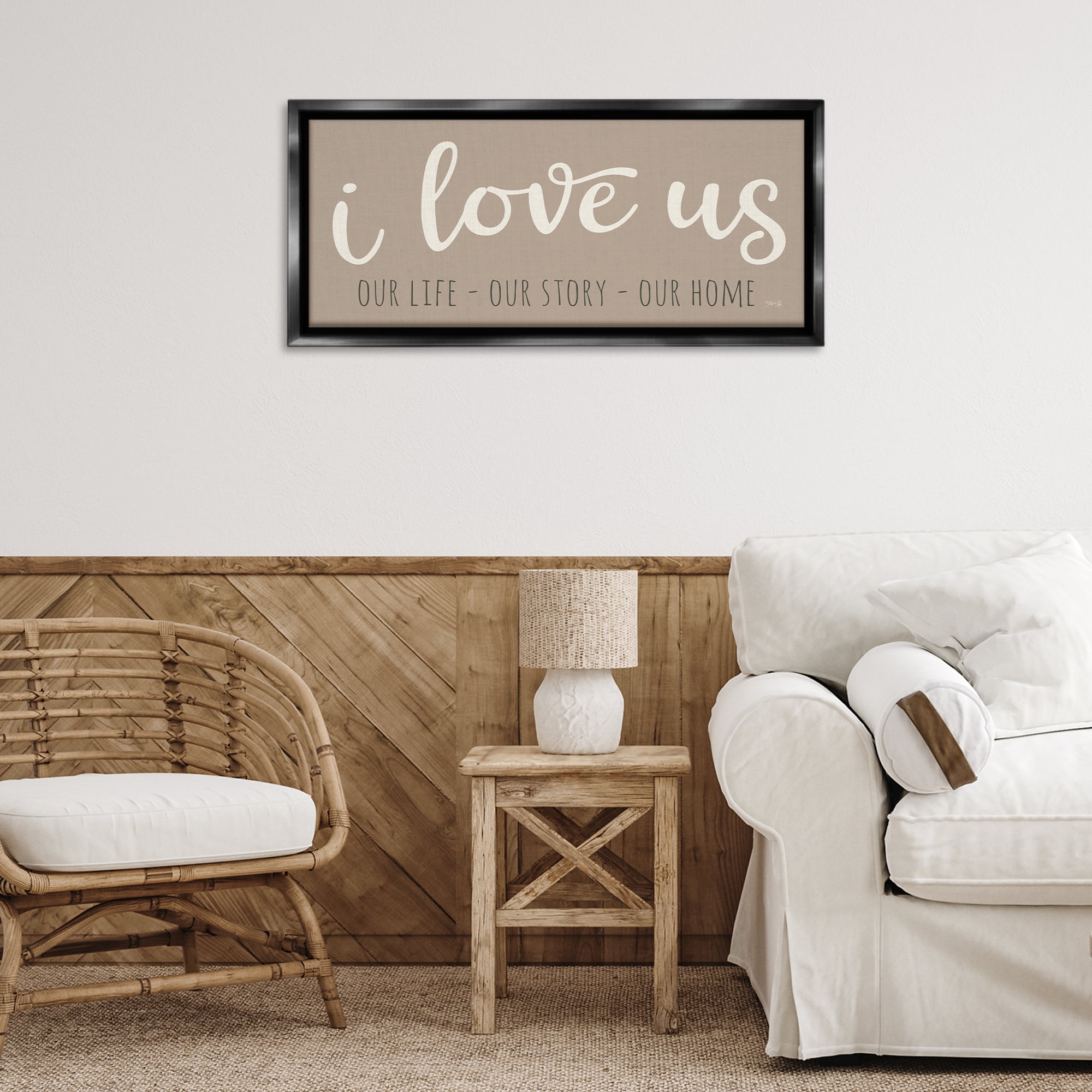 Stupell Industries I Love Us Romantic Typography Painting Black Floater Framed Art Print Wall Art, 31 x 14