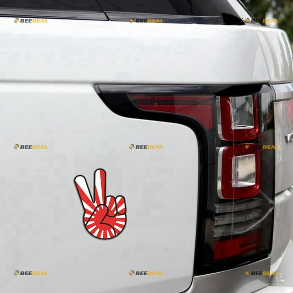 Peace Hand Sign Japanese Rising Flag Car Magnet Magnetic Sticker Decal - 2 Pack Reflective 4" - for Truck Door Fridge Reusable Waterproof