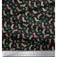 thumbnail image 3 of Soimoi Black polyester Crepe Fabric Snowflakes & Socks Winter Theme Print Fabric by Yard 42 Inch Wide, 3 of 3