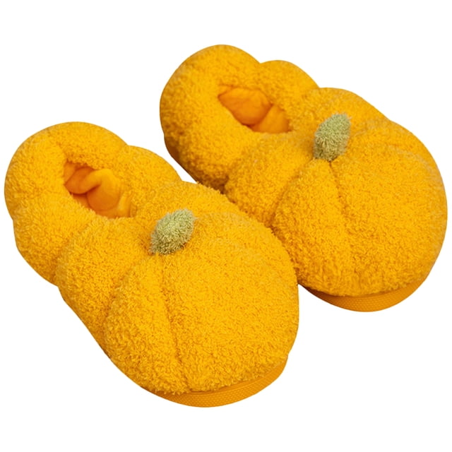 1 par de pantuflas de interior de invierno con diseño de calabaza, pantuflas cálidas de felpa para mujer, pantuflas de casa de invierno