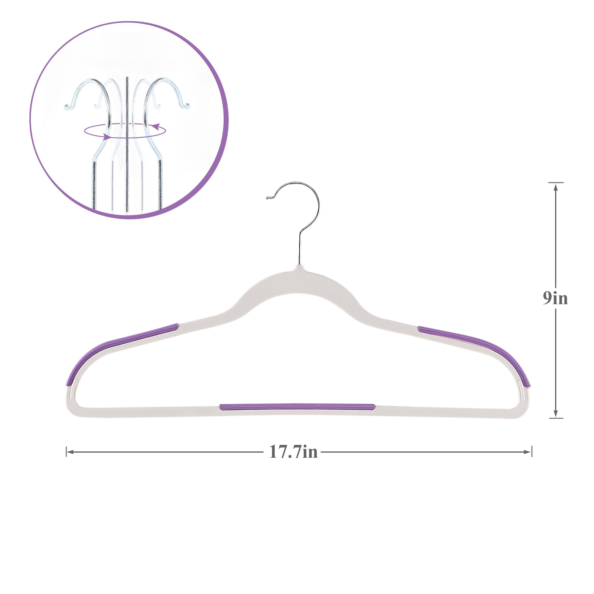 VECELO 50 Pack Heavy Duty Plastic Hangers, 360º Swivel Hook Coat Hangers, Non-Slip, Space-Saving, Purple