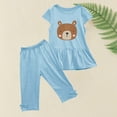 thumbnail image 3 of Jinhomg 2 Piece Outfits for Kids Girls Cute Bear Print 1/4 Sleeve Tee and Wide Leg Short Pants Set Toddler Casual Fall Clothing Suits 90 off Clearance Sale Light Blue 80, 3 of 5