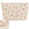 thumbnail image 2 of Cosmetic Bag, Corduroy Makeup Bag, Floral Makeup Pouch, Portable Travel Toiletry Bag, French Style Makeup Storage Organizer, Zipper Cosmetic Purse for Women Travel Daily Use, Pink Rose Bud Print, 2 of 4