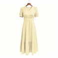 thumbnail image 5 of YuXingFu Womens Cotton Dresses with Sleeves Maxi V-Neck Plus Size Womens Dress Short Sleeve for Beach Long Casual Summer Beige XXL, 5 of 7