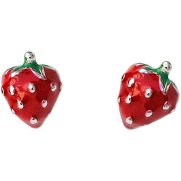 Cute Strawberry Fruits Earrings 925 Sterling Silver Small Stud Earring for Women Red Enamel Lifelike Lucky Cartilage Tragus Post Hypoallergenic Dainty Jewelry Gifts Daughter Niece