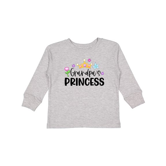 Inktastic Grandpa's Princess Crown and Flowers Girls Long Sleeve Toddler T-Shirt