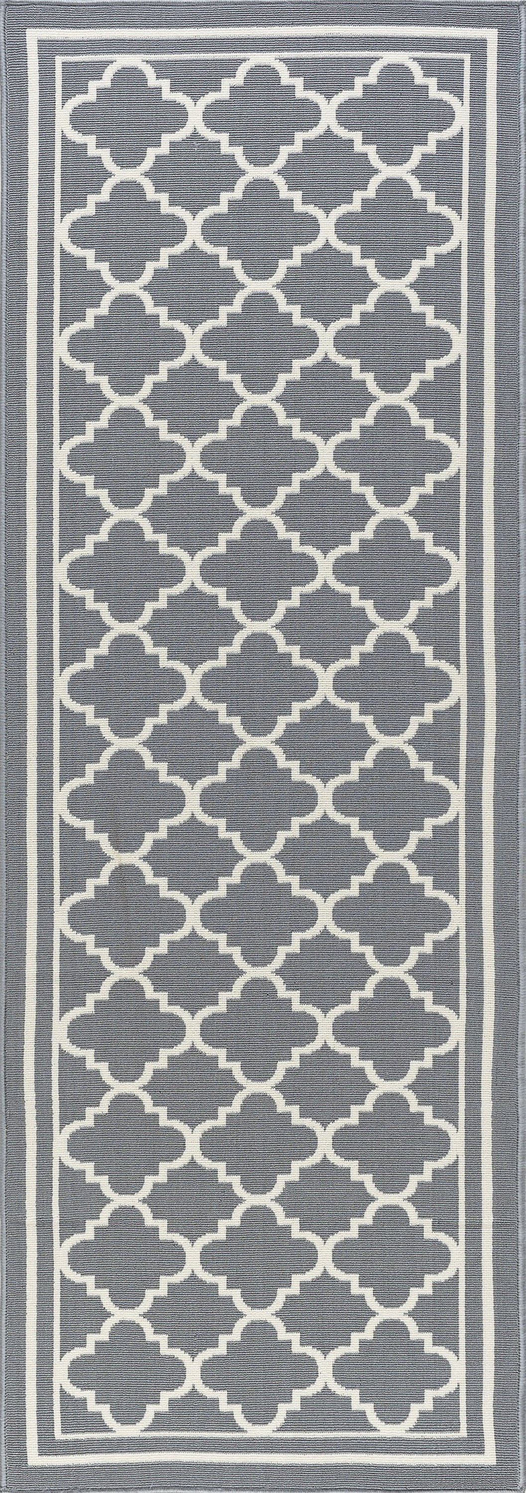 3x8 Water Resistant, Indoor Outdoor Runner Rugs for Patios, Hallway, Entryway, Deck, Porch, Balcony or Kitchen | Outside Area Rug for Patio | Gray, Moroccan Tile | Size: 2'7'' x 7'3''