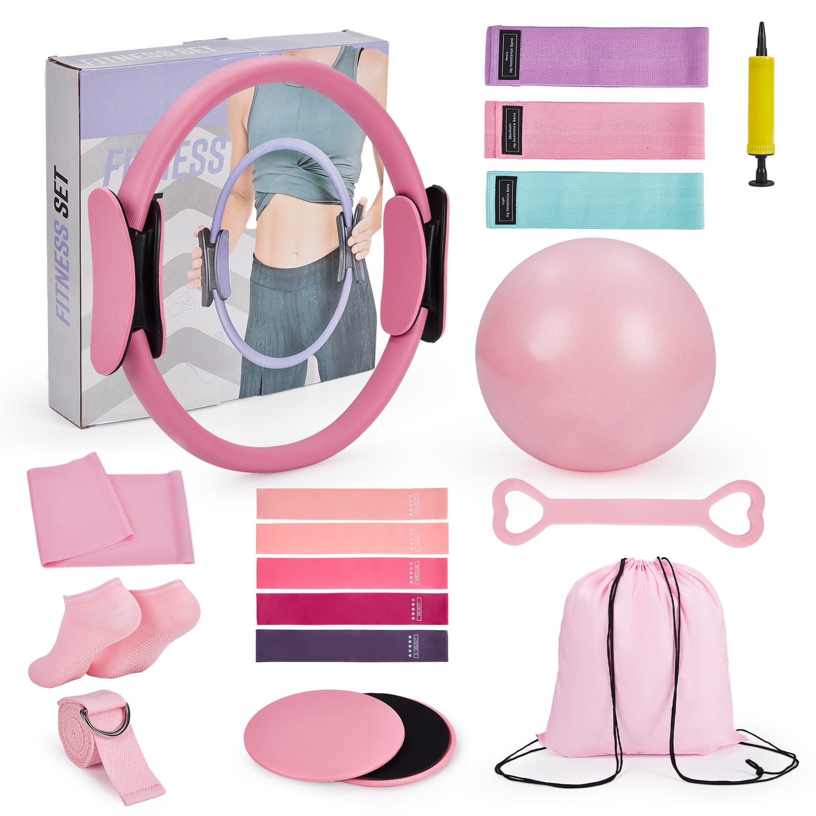 Gaderth Pilates Kit for Home Workouts, Pilates Equipment Ring and Ball Set, 13-Inch Magic Circle Set, Mini Ball and Resistance Bands, Pilates Equipment, Full Body Exercise Pilates Accessories