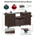 thumbnail image 6 of 66.5" Outdoor Grill Cart, Solid Wood Kitchen Island with Stainless Steel Top, Drawer, Compatible with up to Large Big Green Egg, Kamado, Joe for Barbecue Outdoor Gathering（Brown ）, 6 of 10