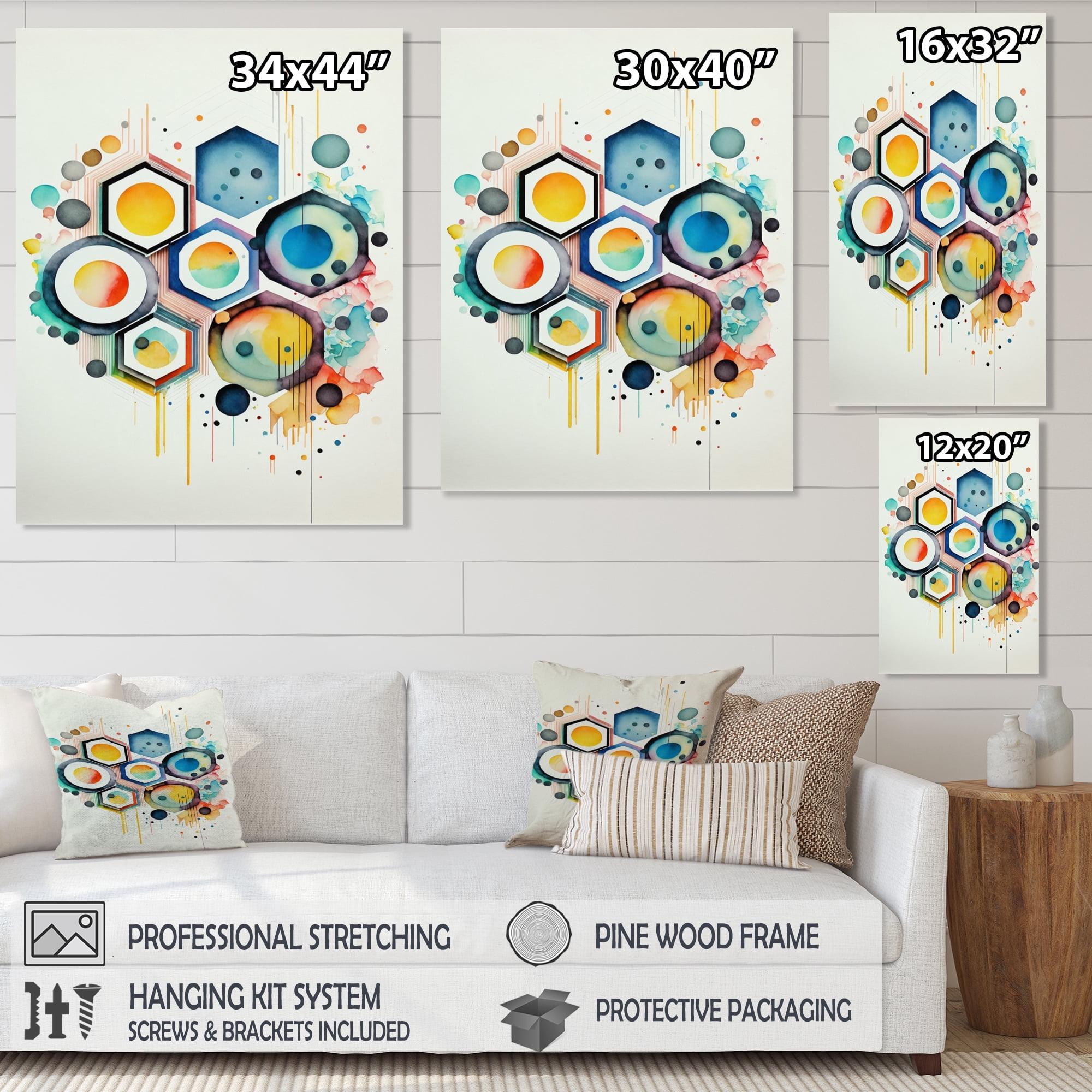 Designart Hexagon And Circular Abstract III Canvas Wall Art