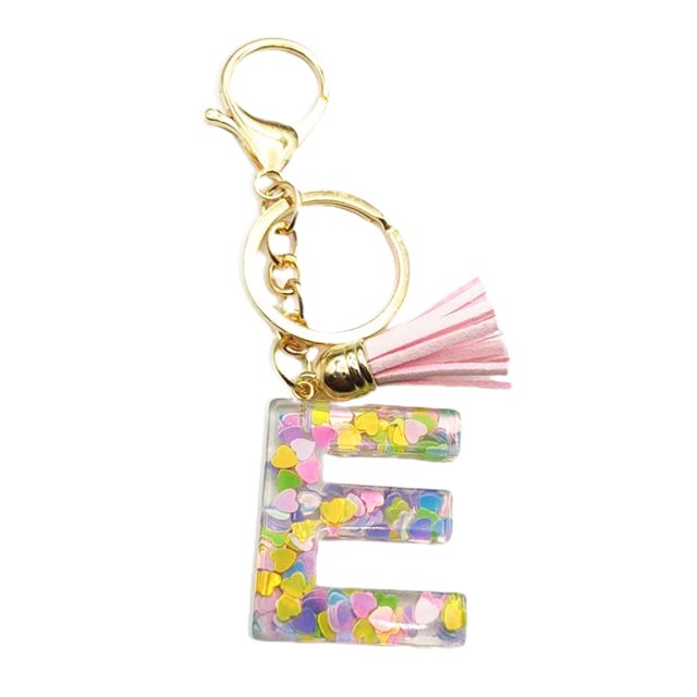 CSChome Initial Keychain with Pink Tassels Colorful Acrylic Initial Keychain with Pink Tassels Decor Letter Cup Pendant Keyring Water Bottle Decoration Birthday Gift