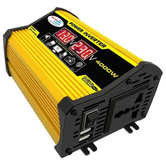 Modified Sine Inverter High Frequency 4000W Peak Power Watt Power Inverter DC to AC Converter Car Power Inverter with 2.1A Dual USB Port Battery Clips Display Screen
