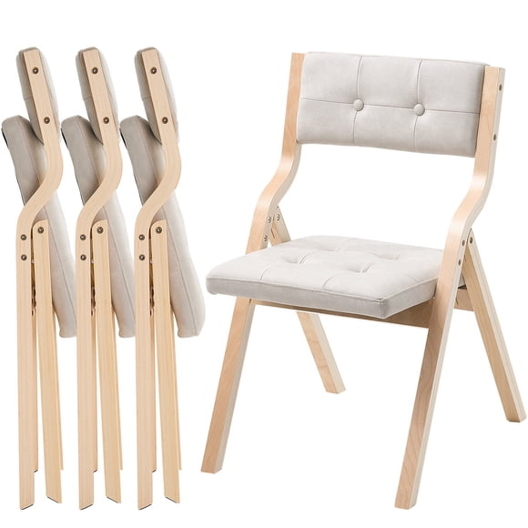 KFFKFF Wooden Folding Chairs with Cushion, Set of 4, Portable Foldable Cushion Chair with Wooden Frame, Modern Padded Dining Chair for Kitchen