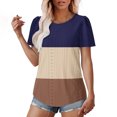 thumbnail image 6 of Summer Homenesgenics Womens Tops under $5 Women's Spring/Summer Color Blocked Round Neck Sleeve Short Sleeve Top T-Shirt Blue S, 6 of 8