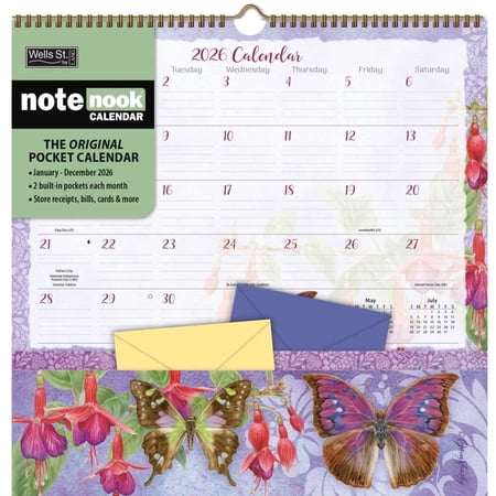 Wells Street by Lang, Butterflies 2026 Note Nook, 12' X 12', 12-Month Calendar with Stapled Binding