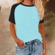 thumbnail image 1 of mfyjkho Tops Casuales Para Mujer, Suéter De Cuello Redondo Y Manga Corta Con Estampado En Contraste Para Mujer. Tops Para Hacer Ejercicio Para Mujer L, 1 of 5