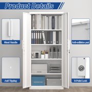 Marcree 71''H Metal Storage Cabinet for Garage, White Steel Cabinet with Doors and 4 Shelves,Tool Organizer for Garage Systems Storage Lockable File Storage for Home Office, Classroom