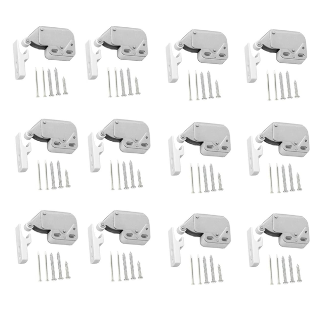 12 Piezas Cierre de Resorte para Puerta de Gabinete, Mini Pestillo de Puerta con Placa de Retención, Automático para Puertas Batientes de Armario con Tornillos