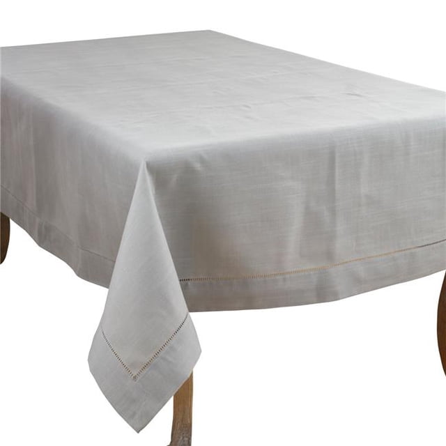 SARO 6302.GY70160B 70 x 160 in. Rectangle Classic Hemstitch Border Tablecloth Grey